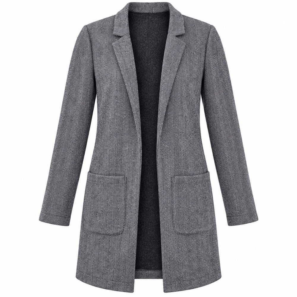 H&M Divided Cardigan Coat Size 4 Gray Herringbone Academic Open Front Longline